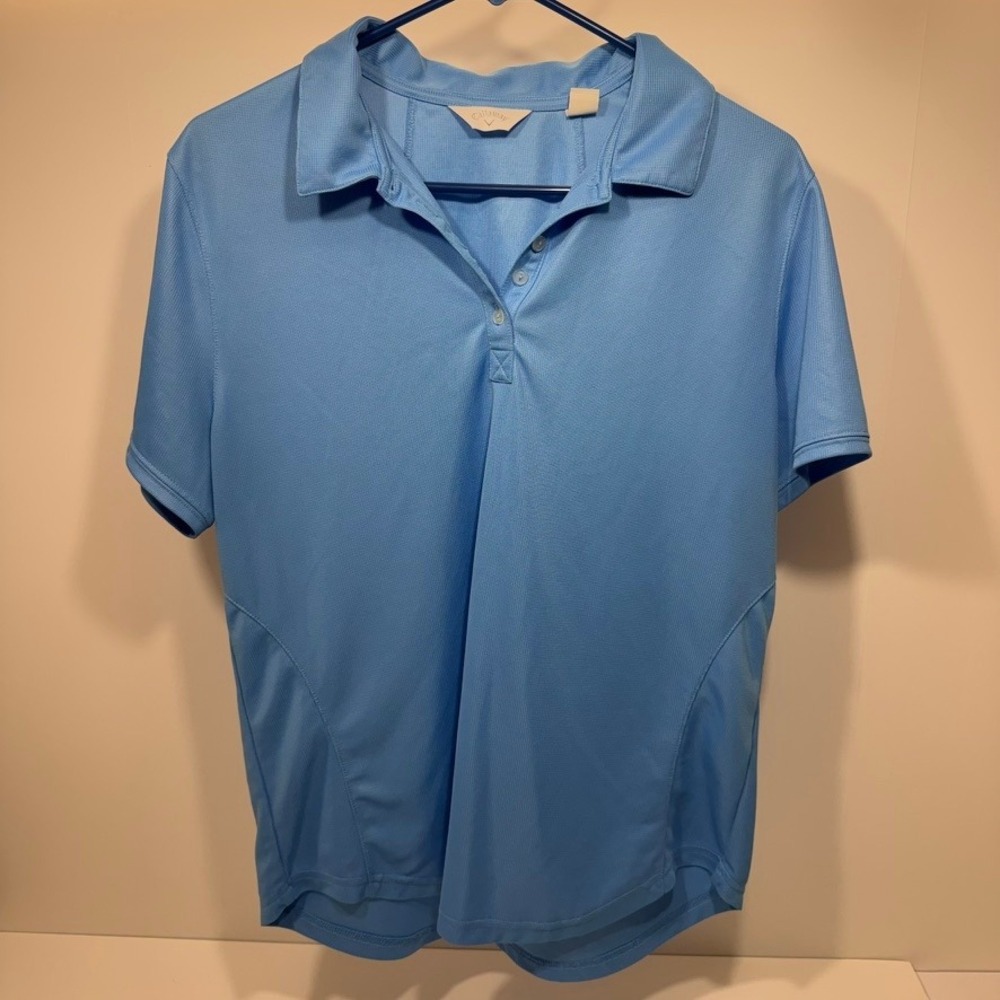 Callaway Golf Polo Shirt Womens XL Light Blue Short Sleeve Mesh Athletic Top
